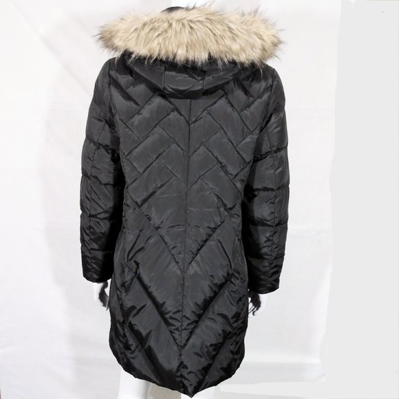 London Fog Tower Hooded Faux Fur Down Puffer Coat-Black-Various Sizes-NWT - Picture 3 of 4